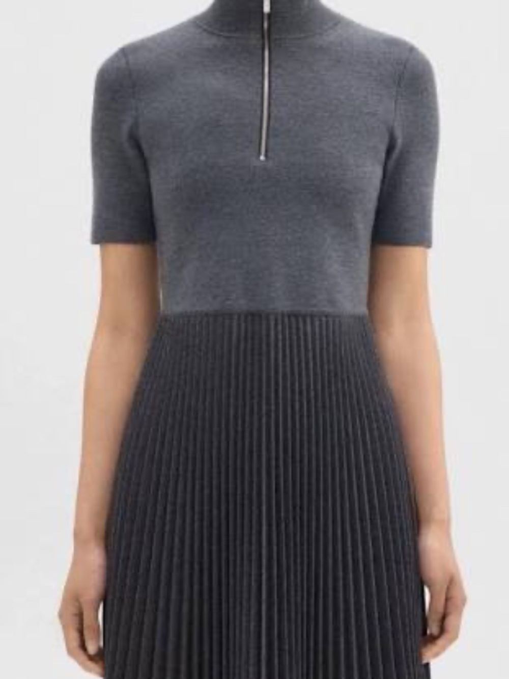 Theory Zip-Up Combo Dress in Blended Wool Flannel
